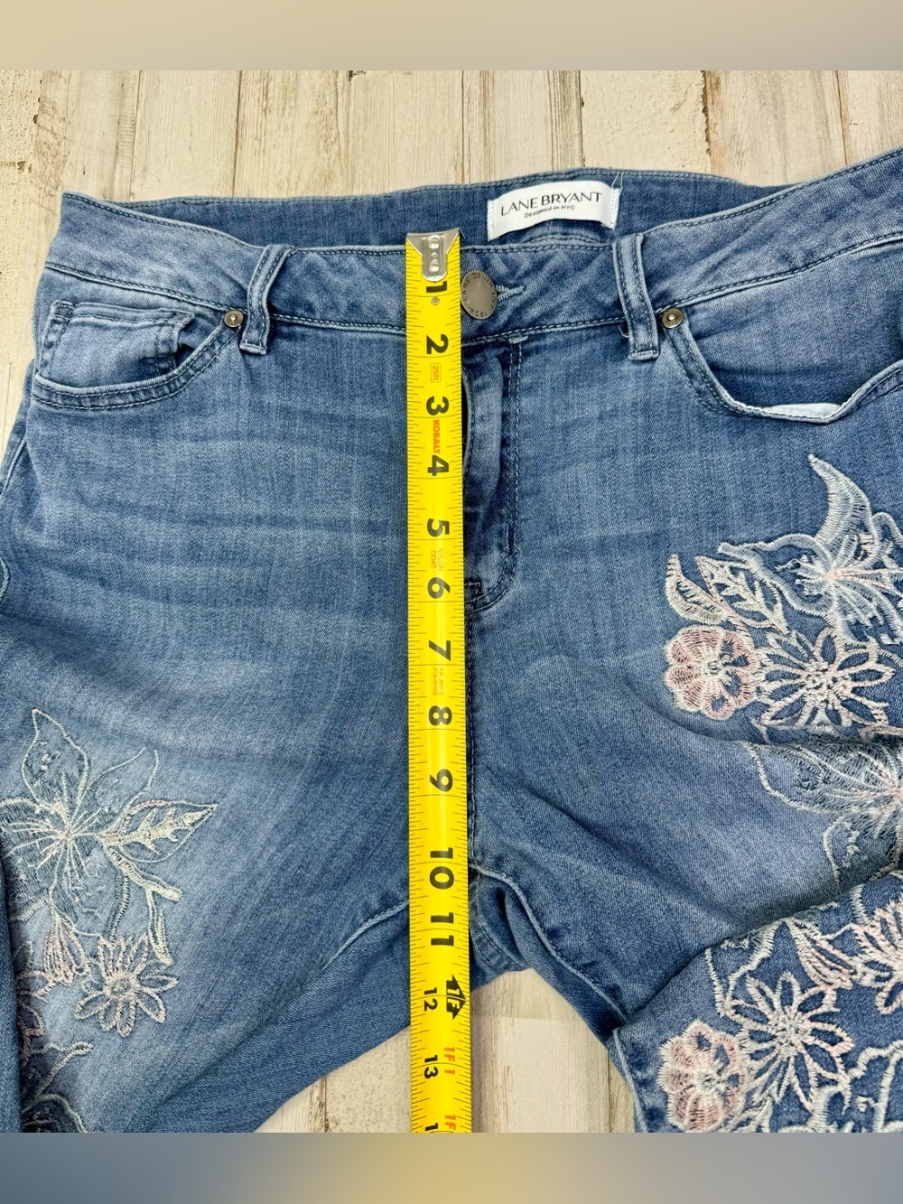 Lane Bryant Womens 14 Skinny Leg Jeans Blue Wash High Rise Flower Pattern - Picture 6 of 11